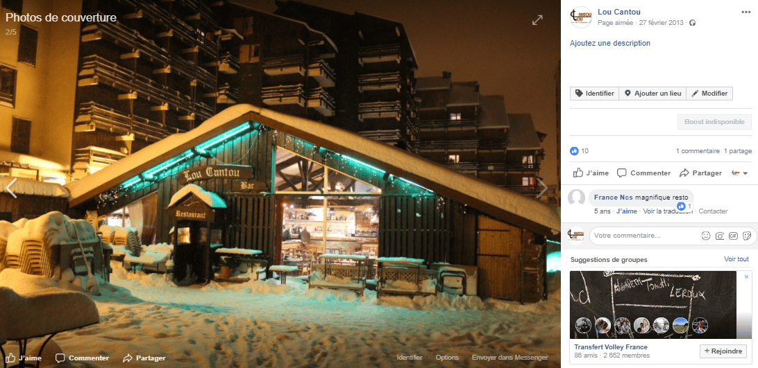 Visuel de Community Manager pour un restaurant, Le Lou Cantou sur une station de ski en Ariège