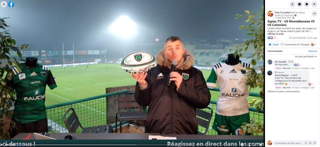 Live facebook pour le présentateur Yoan en rugby à Montauban